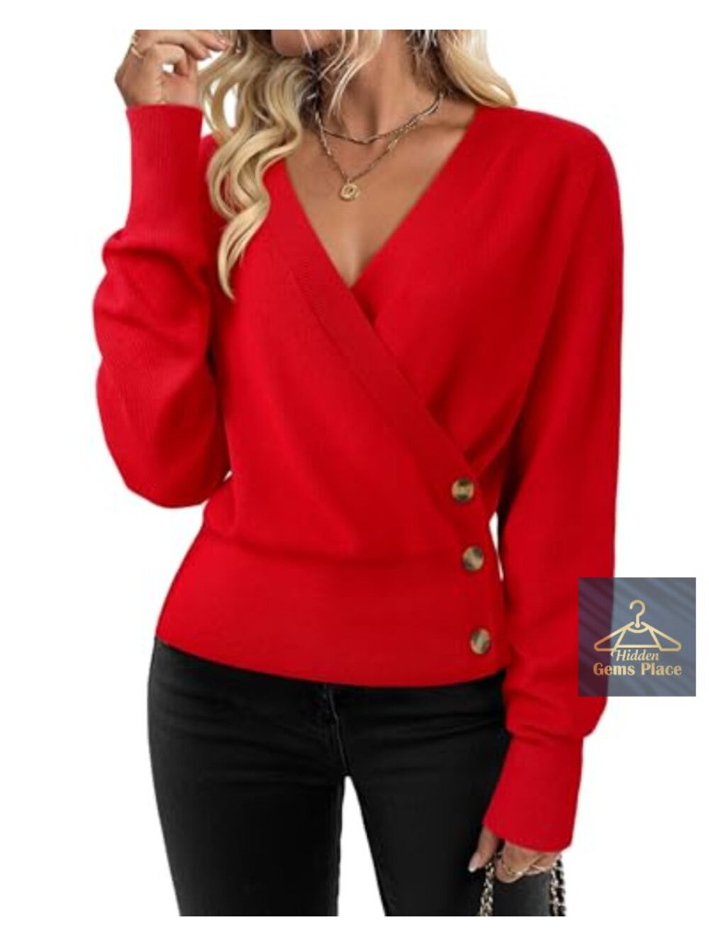 Long Sleeve Cross-Over V-Neck Knit Pullover Sweater